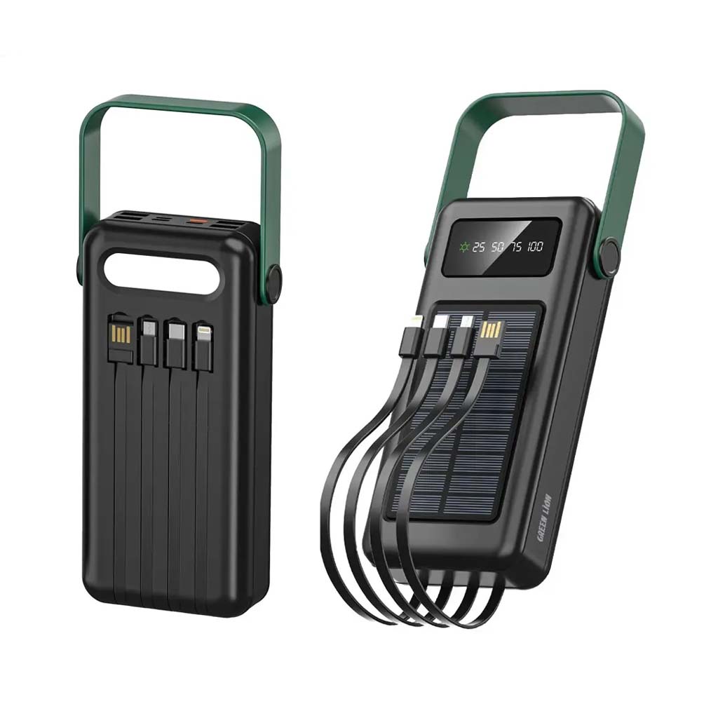 پاوربانک خورشیدی 30000 تایپ سی، لایتنینگ، یو اس بی و میکرو یو اس بی گرین لاین GNSLRPB30KBK