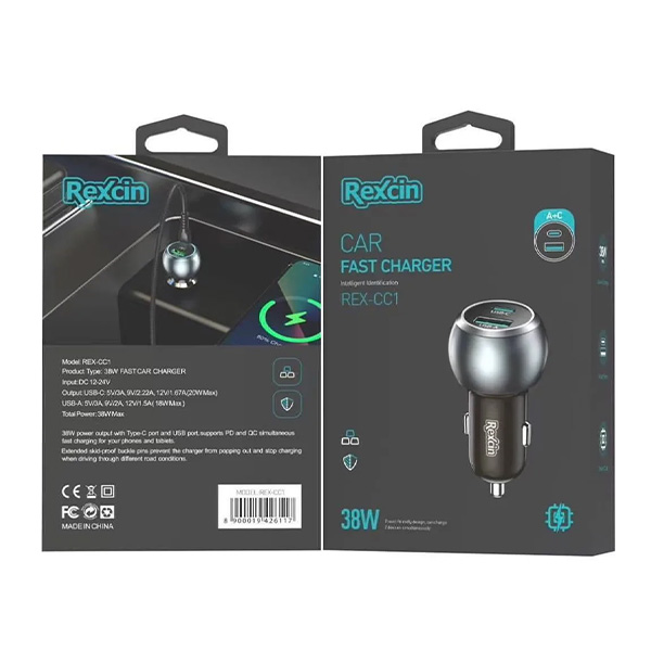 شارژر فندکی 38 وات رکسین مدل REX-CC1